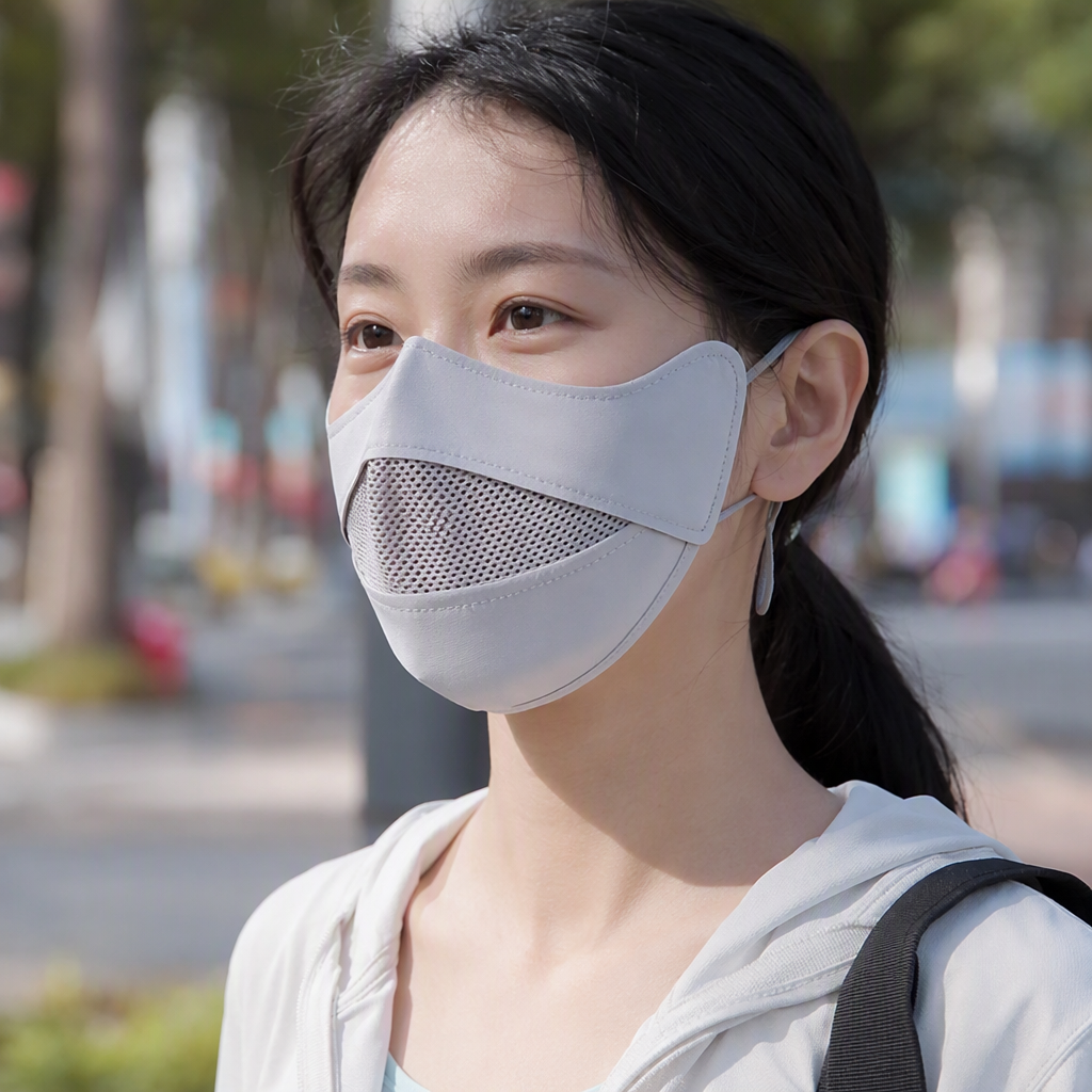 The high-grade grey sun-protective mask is breathable and comfortable for daily use details Picture