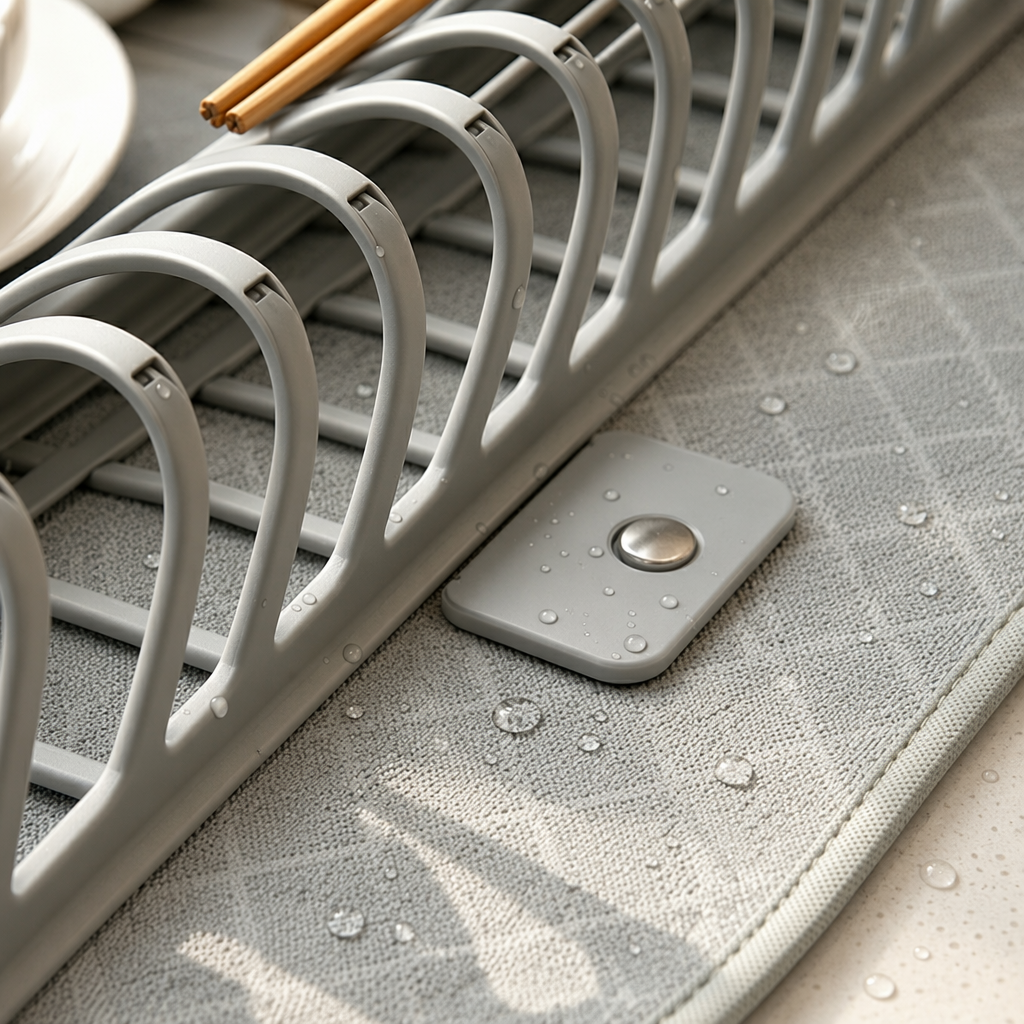 Minimalist folding water-draining placemats, detachable hollowed-out bowl and plate stands, anti-water accumulation and water-absorbing MATS for kitchen countertops Application Scenario