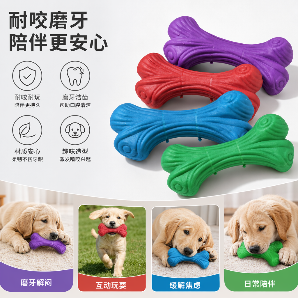 Colorful bone-shaped pet toys, durable and teething, specially designed for interactive dogs