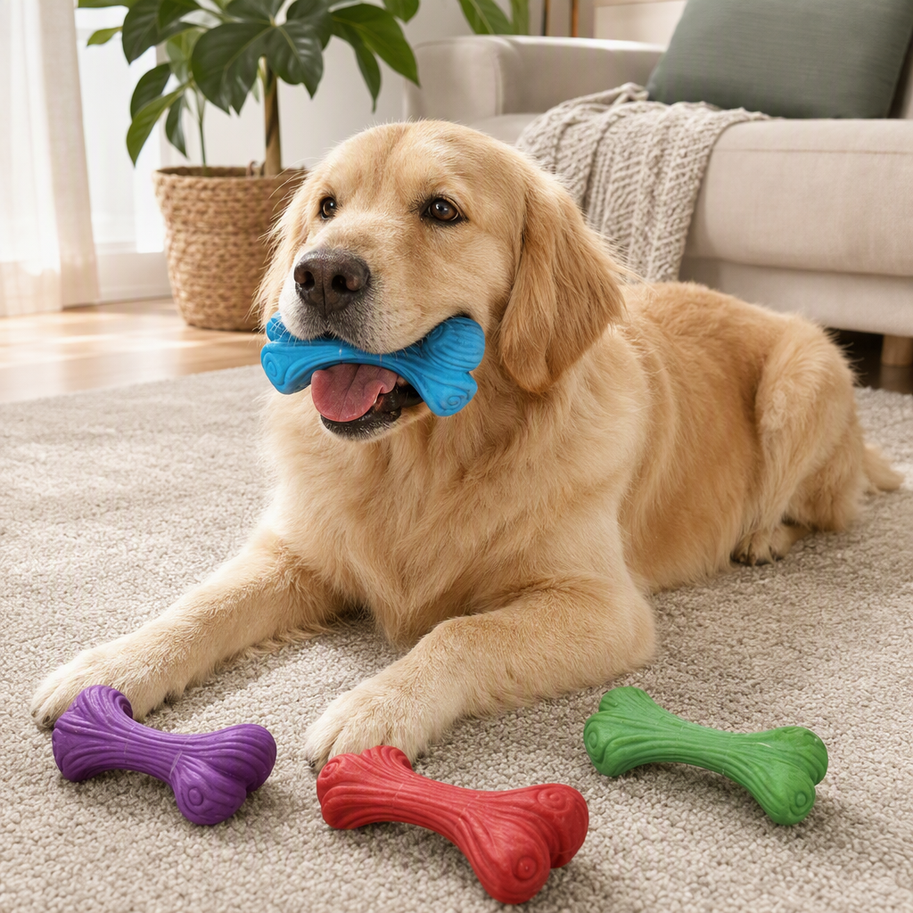 Colorful bone-shaped pet toys, durable and teething, specially designed for interactive dogs details Picture