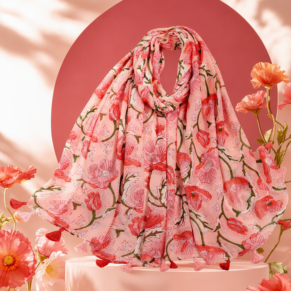 Patrón floral rosa bufanda cachemira mezcla ligera suave todas las estaciones universal Specification image