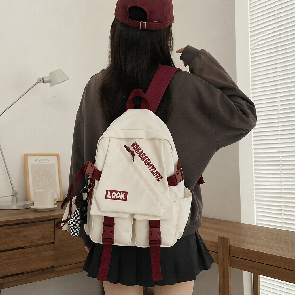 This white backpack is simple and versatile. It's a lightweight, large-capacity, fashionable and casual backpack for students' commuting details Picture