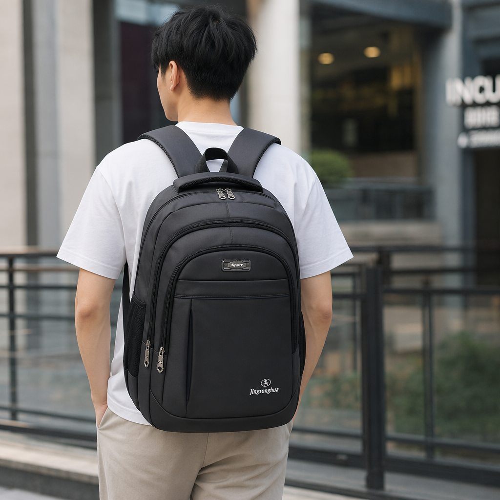 The grey backpack is a lightweight and large-capacity student commuting travel backpack details Picture