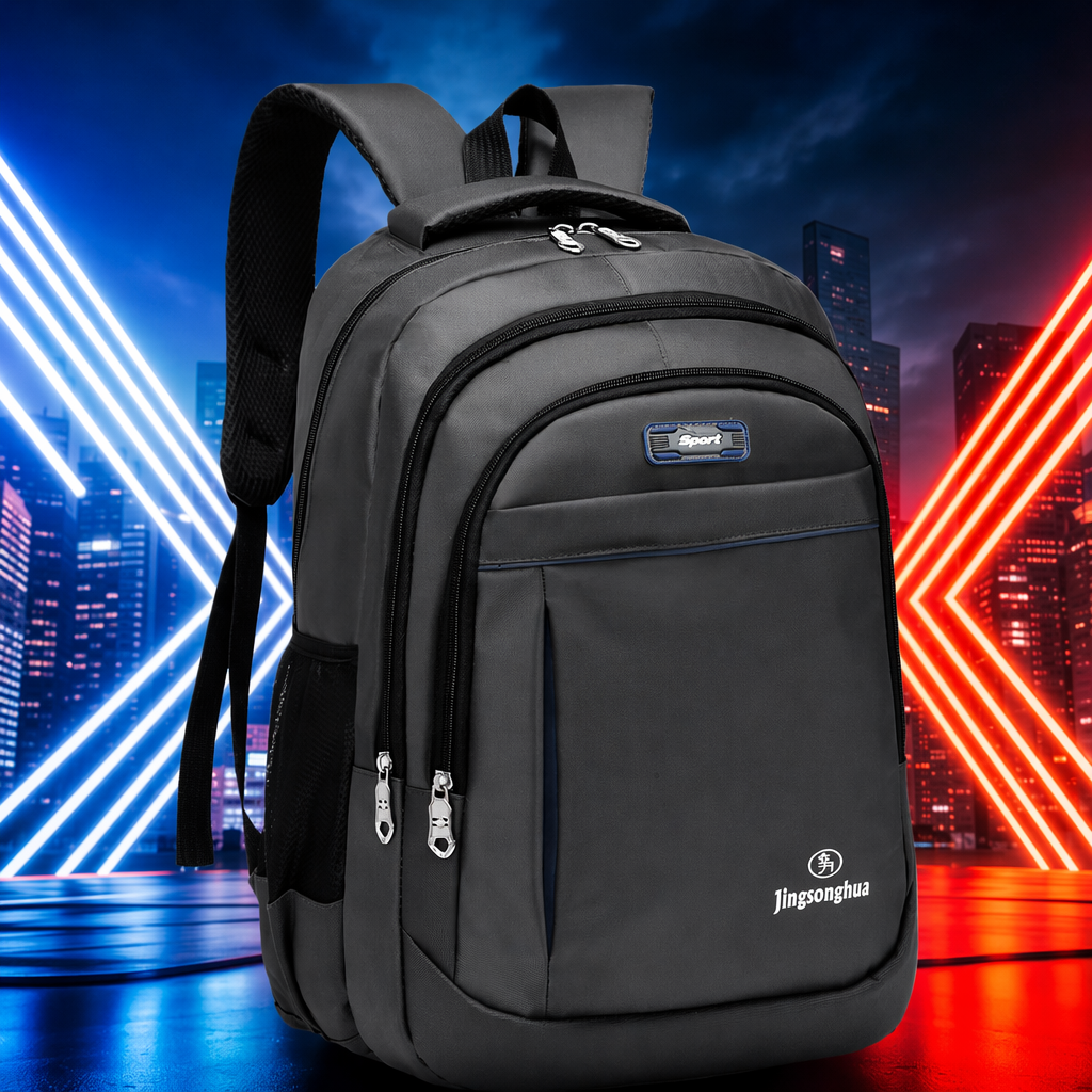 The grey backpack is a lightweight and large-capacity student commuting travel backpack Specification image