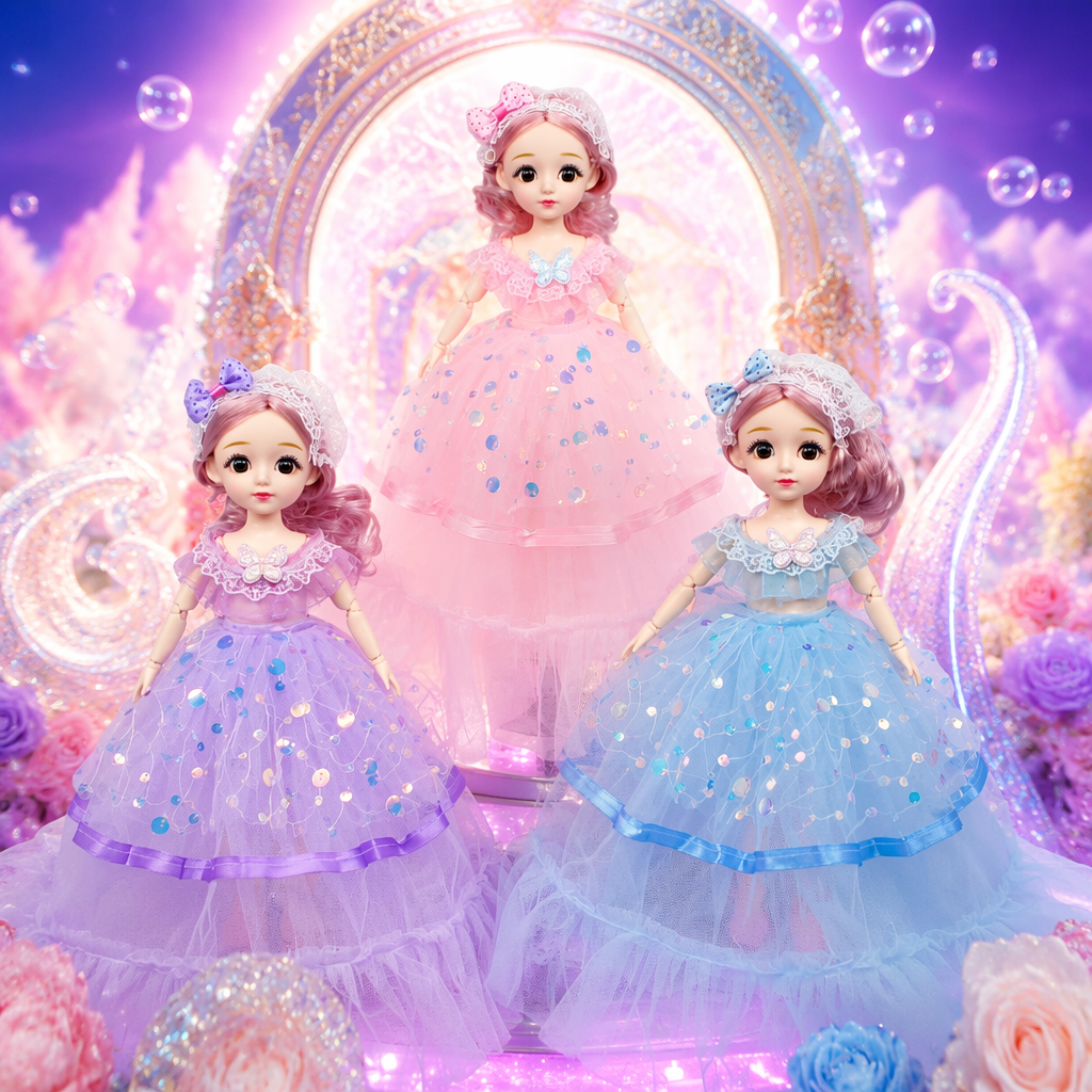 Pink, purple and blue three-color gauze dress for girls' summer puffy skirt Specification image