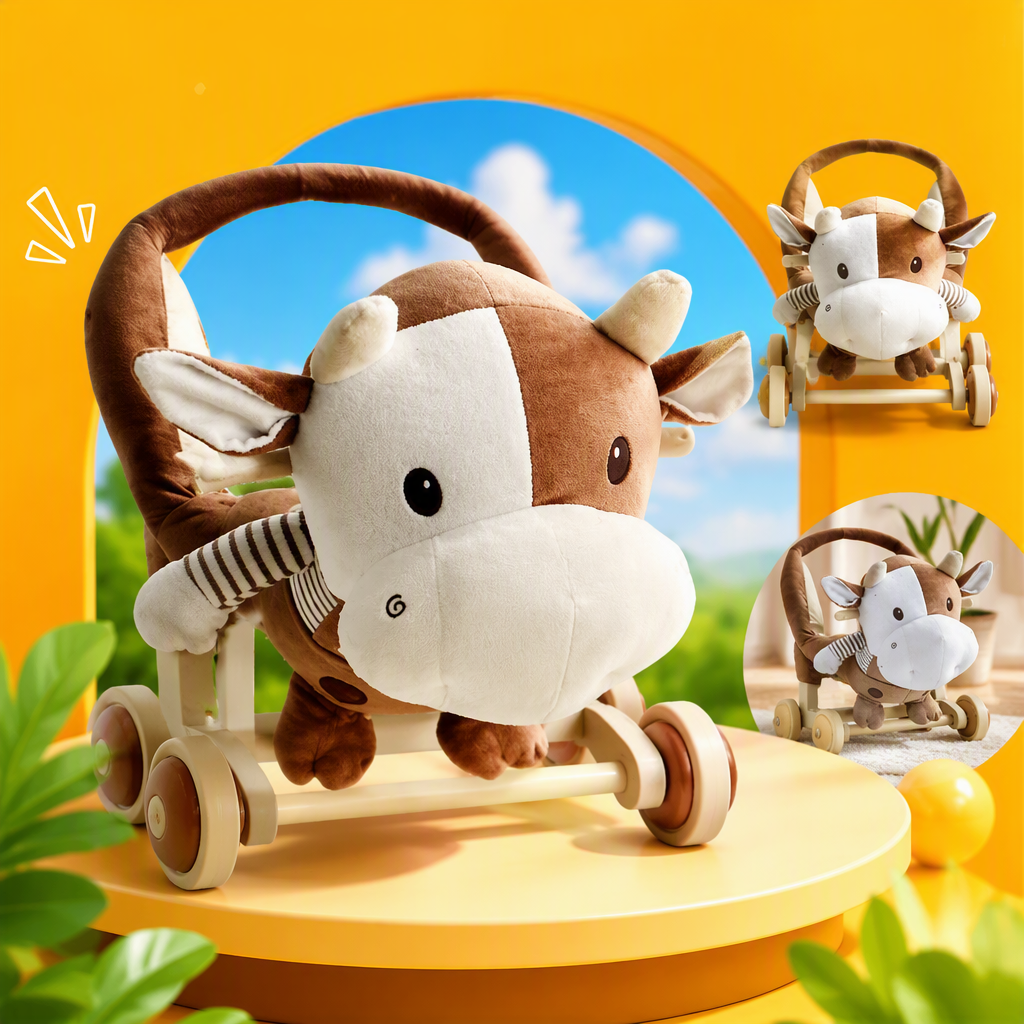 A cute and adorable brown bull-shaped swing toy for children, an educational and soothing plush display Specification image