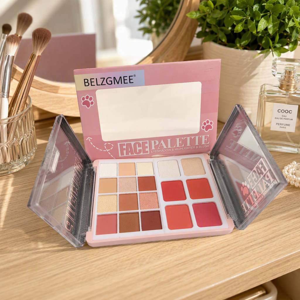 Rosa highlight blush eyeshadow 3 en 1 disco de maquillaje details Picture
