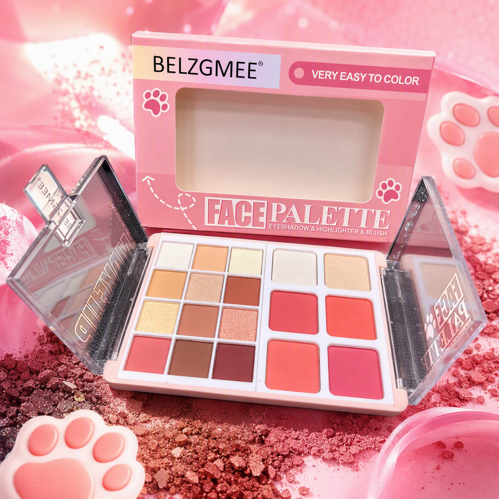 Rosa highlight blush eyeshadow 3 en 1 disco de maquillaje Specification image