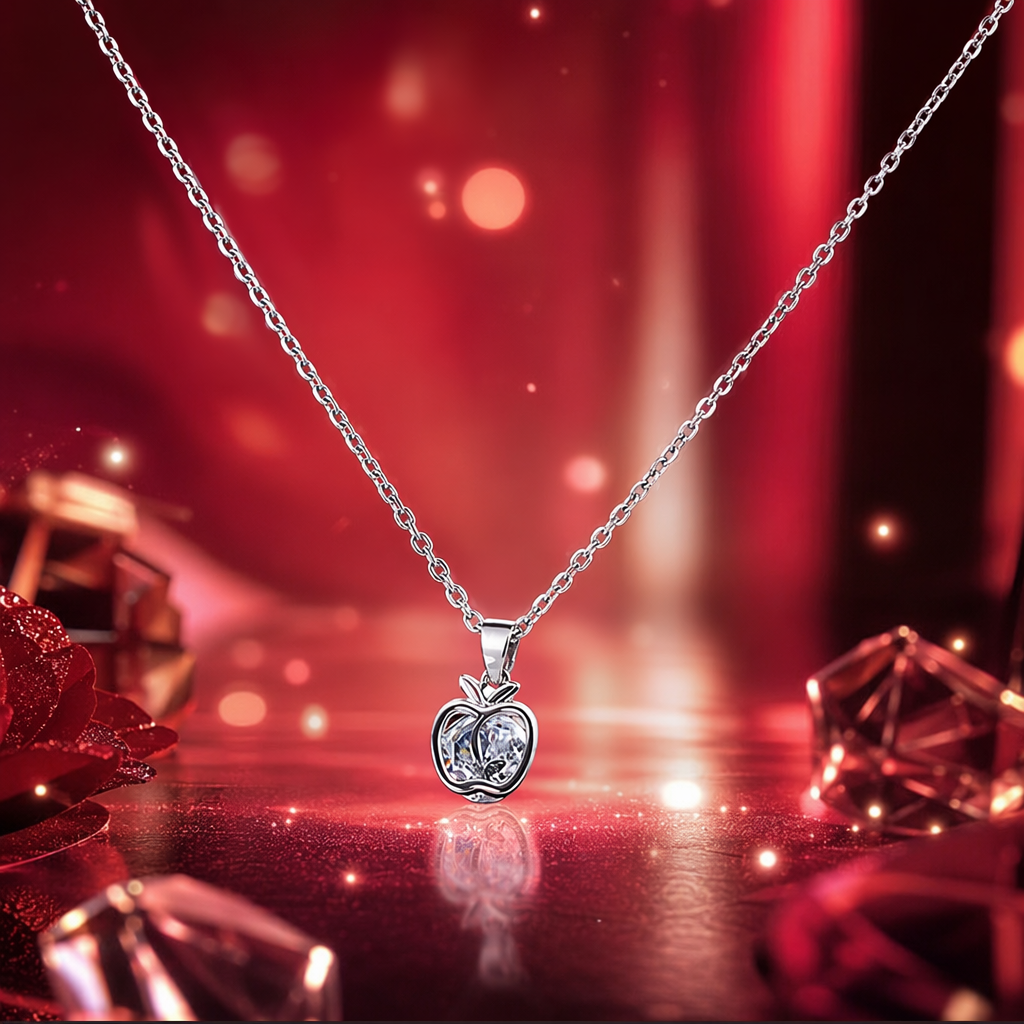The silver apple pendant necklace is a simple and fashionable accessory for women Specification image