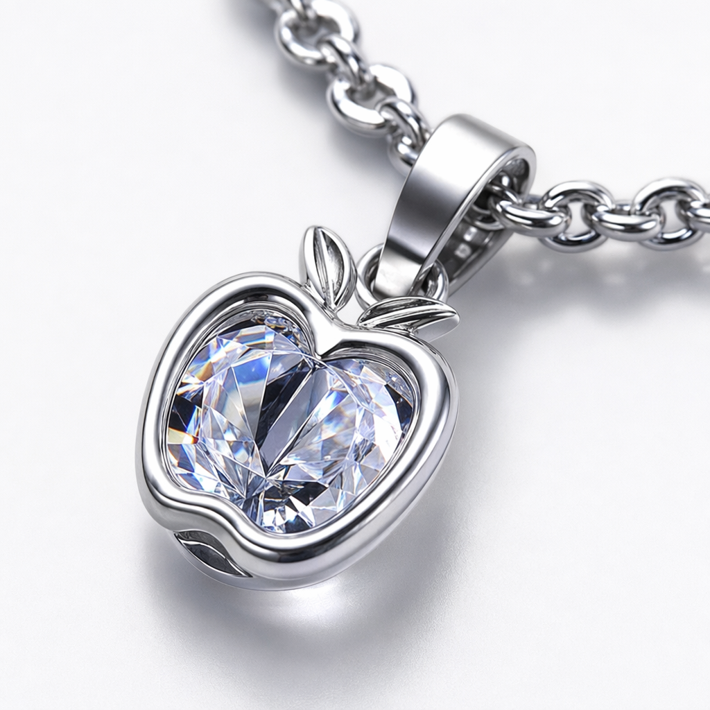 The silver apple pendant necklace is a simple and fashionable accessory for women Application Scenario