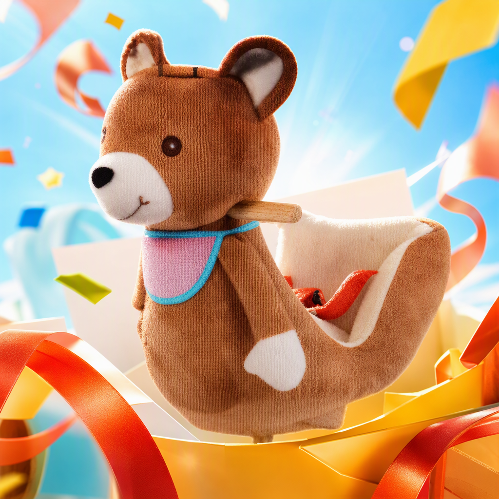 Коричневая медведица, качающаяся в детской комнате с игрушечными игрушками, деревянная экологически чистая краска Specification image