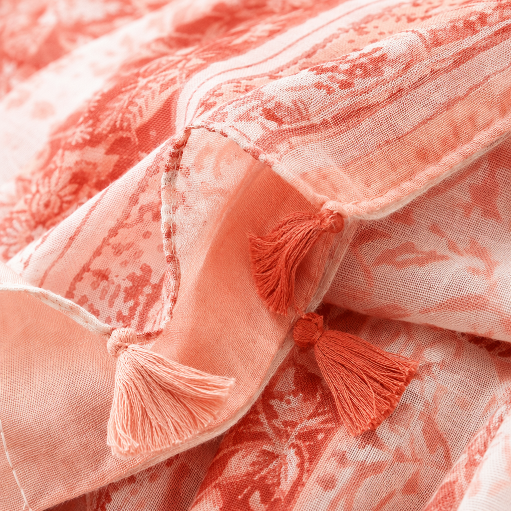 Orange-red floral pattern scarf for warm autumn and winter, pure cotton knitted women's scarf Application Scenario
