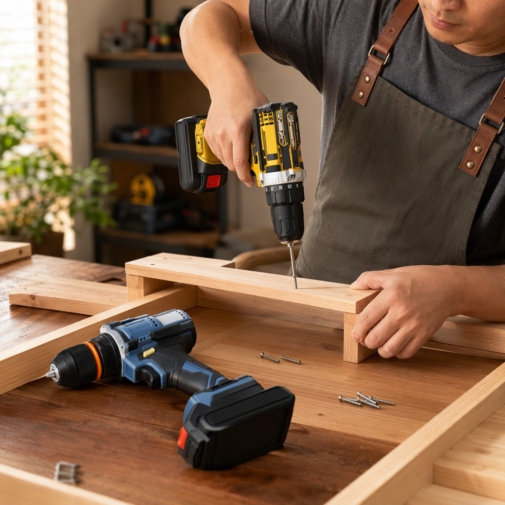 Yellow and blue brushless electric drill, household lithium battery-rechargeable hand drill details Picture