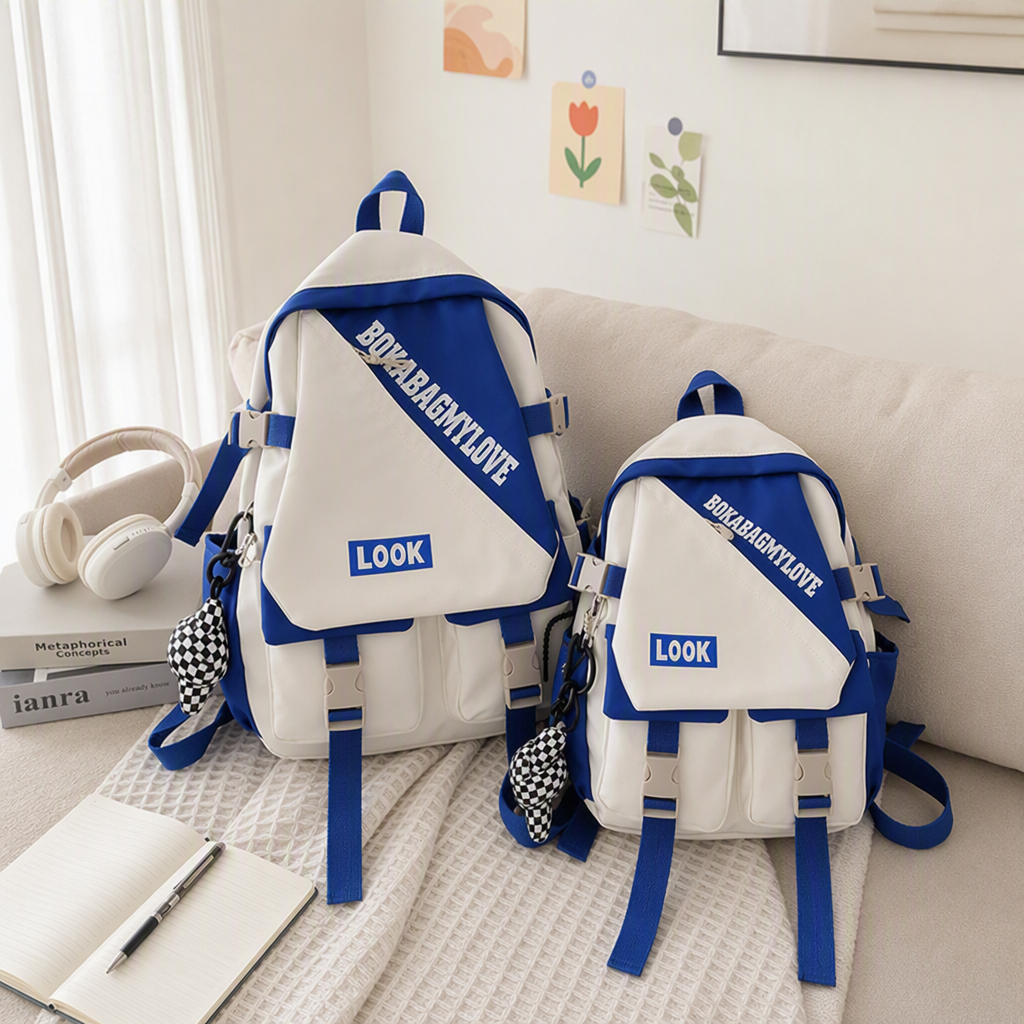 The blue and white two-tone backpack is lightweight for student commuting, with a large capacity, waterproof and wear-resistant details Picture