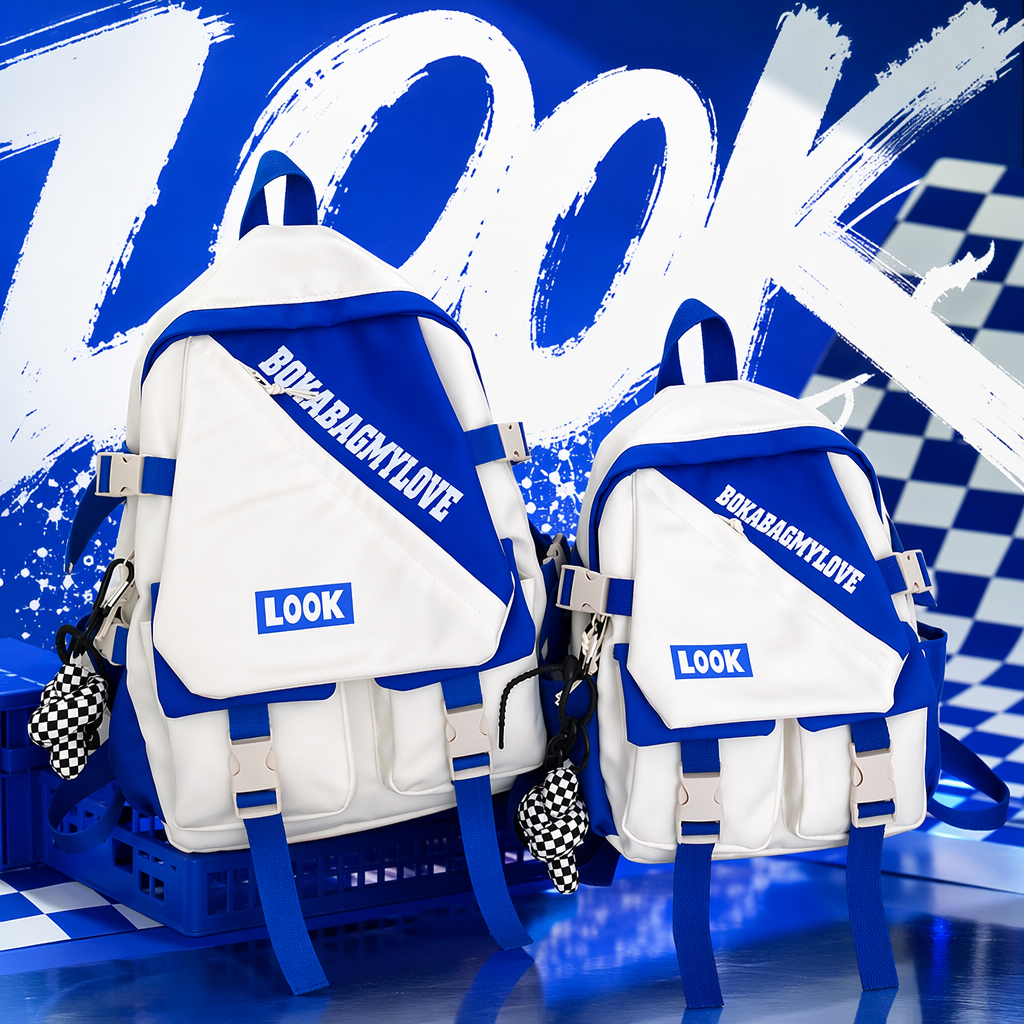 The blue and white two-tone backpack is lightweight for student commuting, with a large capacity, waterproof and wear-resistant Specification image