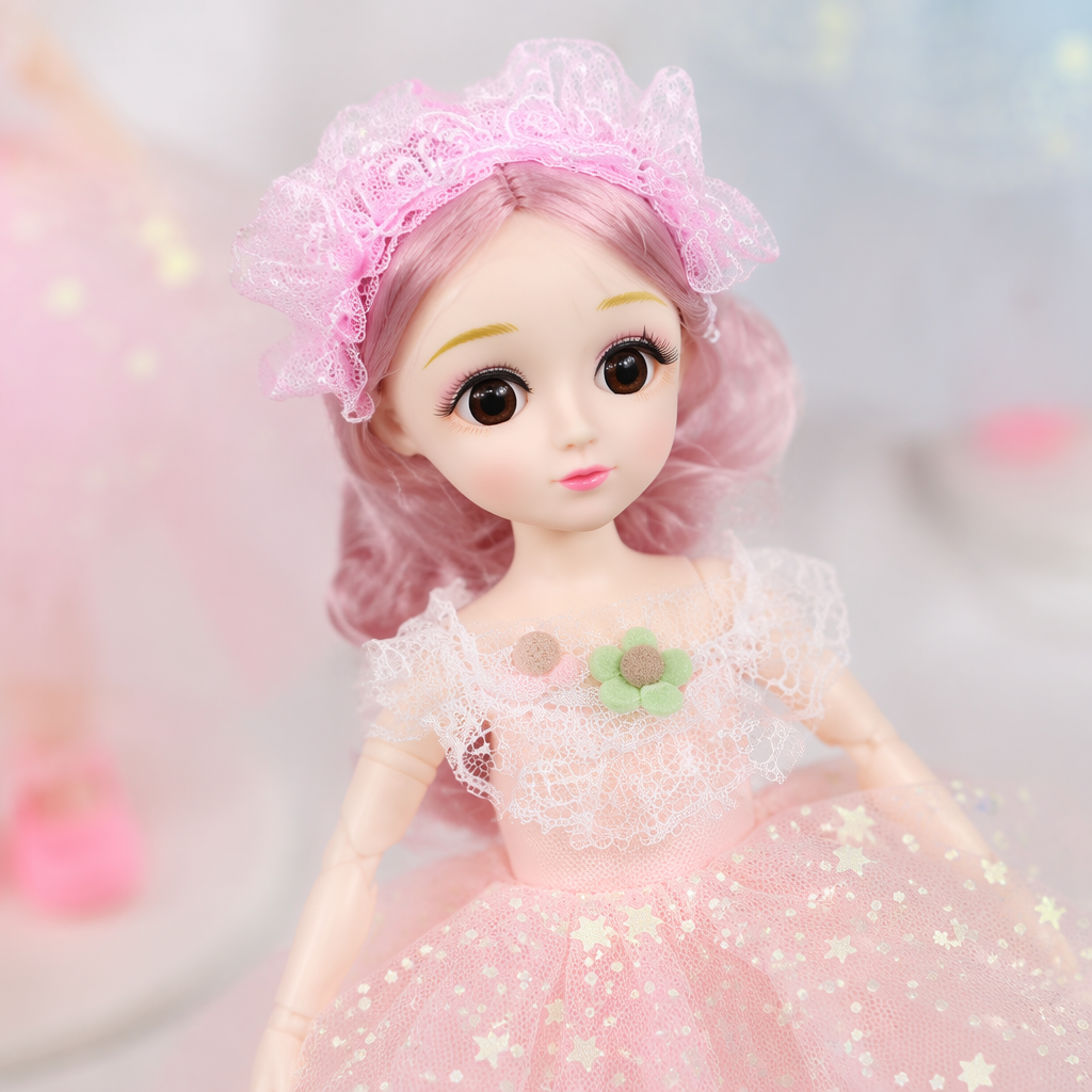 Pink princess doll plush toys are cute and girlish bedroom decorative items Application Scenario