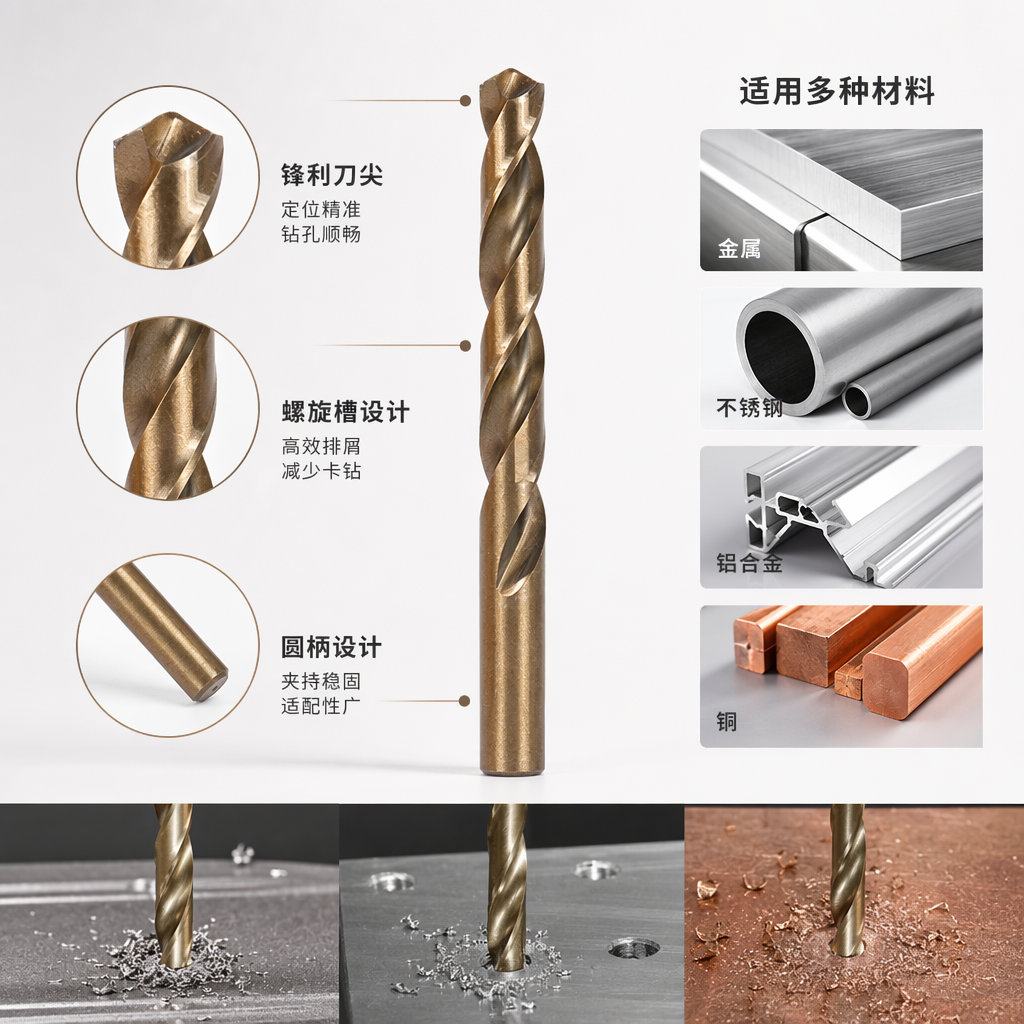 Golden twist drill bit metal drilling tool, high-speed steel material helical cutting edge