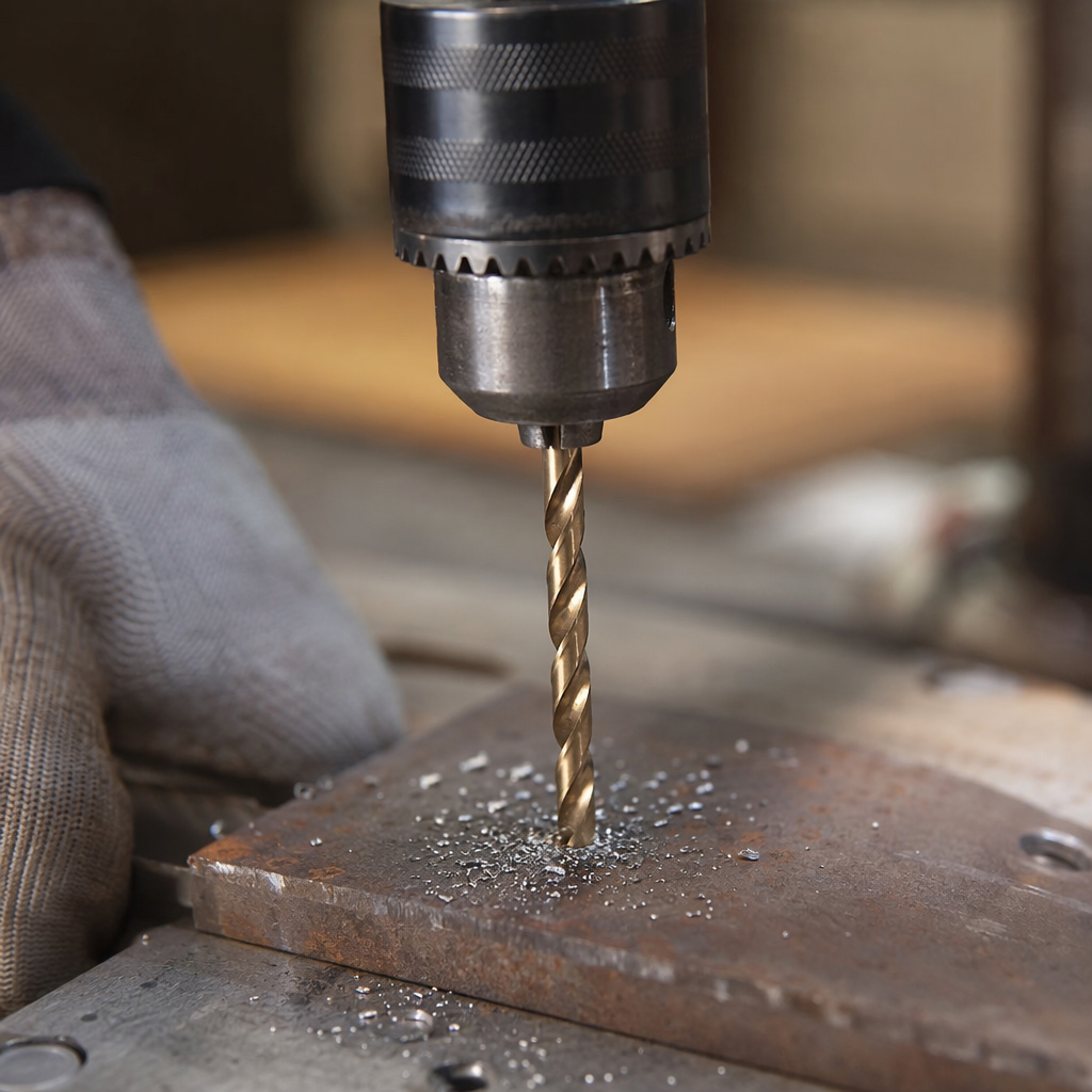 Golden twist drill bit metal drilling tool, high-speed steel material helical cutting edge details Picture