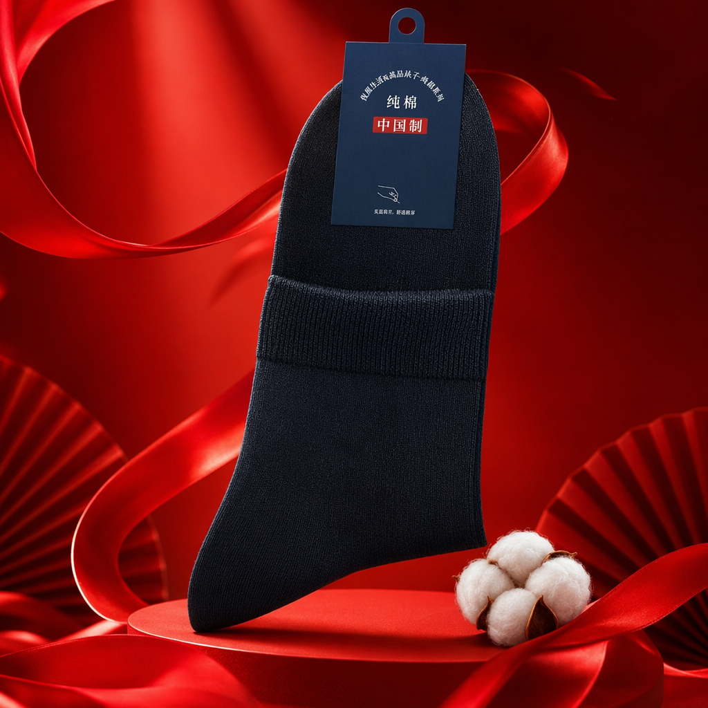 Navy blue pure cotton socks, comfortable, sweat-absorbing and breathable mid-calf socks for both men and women Specification image
