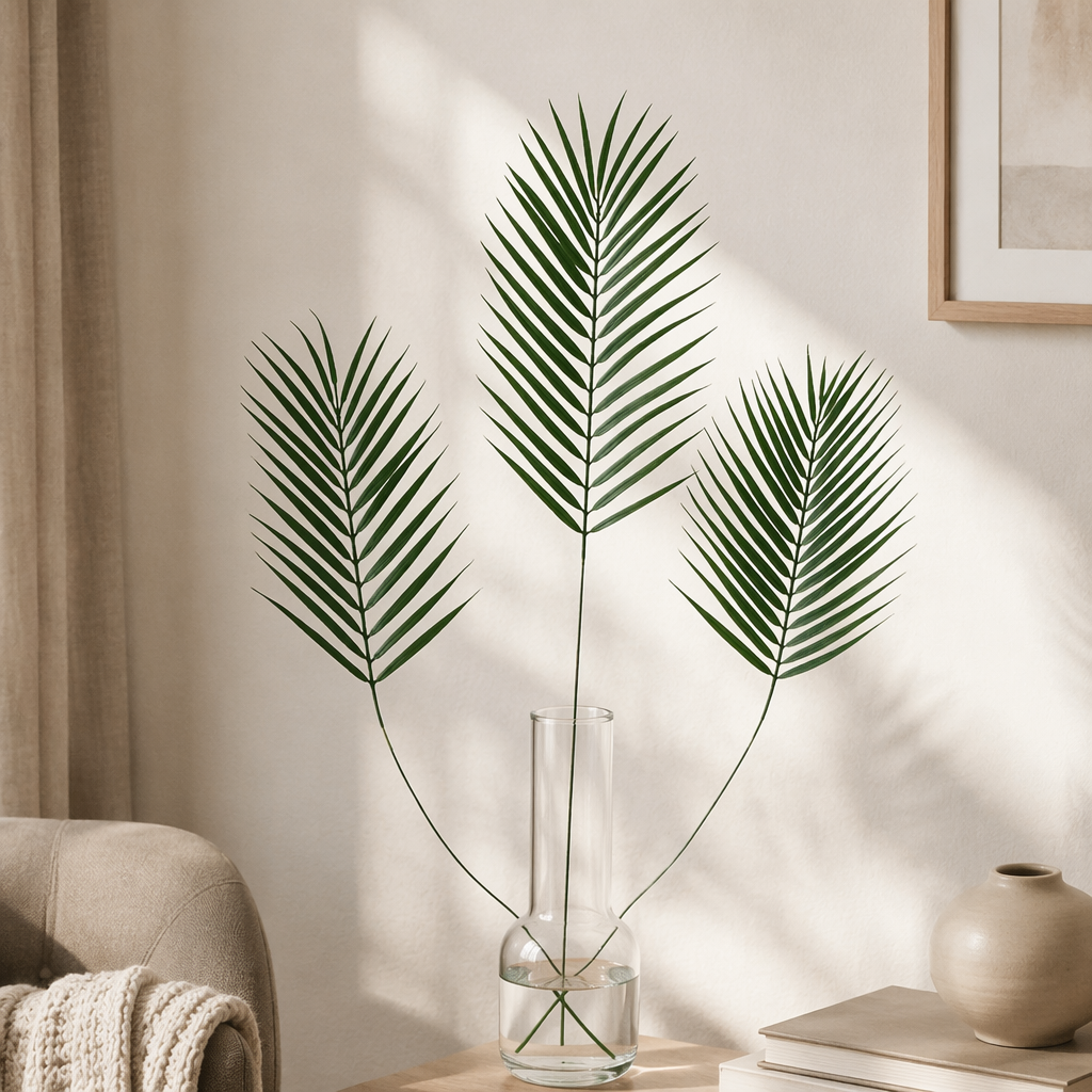 Green palm leaf decorative wall stickers tropical style home background wall fabric hanging decorations details Picture