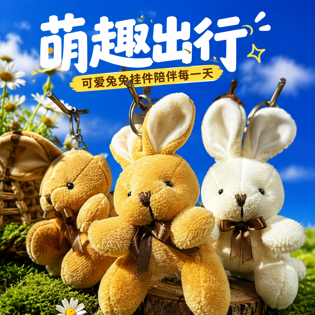 The yellow plush bear pendant is cute and adorable. The keychain bag is decorated with plush toys Specification image