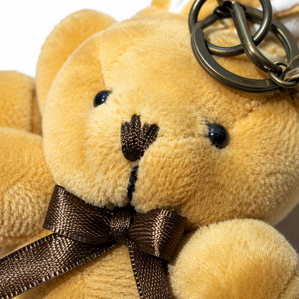 The yellow plush bear pendant is cute and adorable. The keychain bag is decorated with plush toys Application Scenario