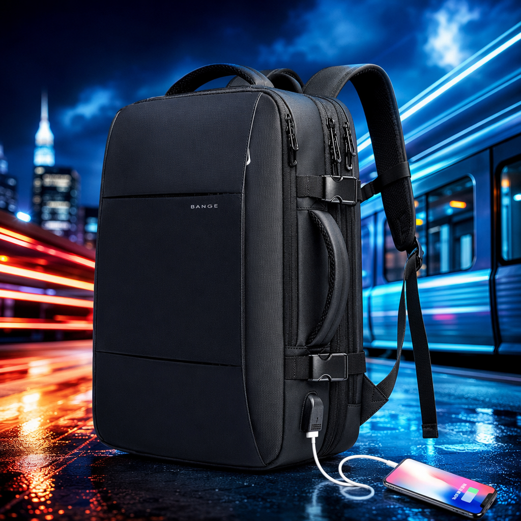 The black backpack features a high-elasticity shoulder strap that is water-resistant and lightweight for commuting and casual use Specification image