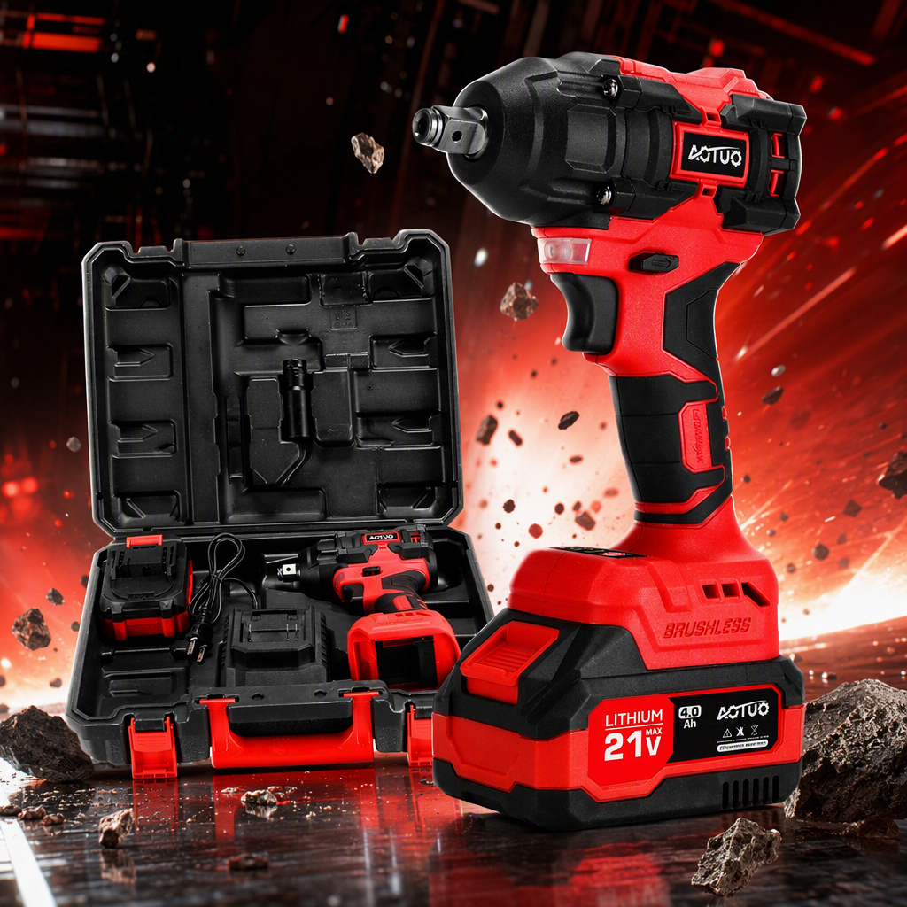 Llave de impacto eléctrica roja con caja de herramientas 18V litio par eléctrico ajustable especial para mantenimiento doméstico Specification image