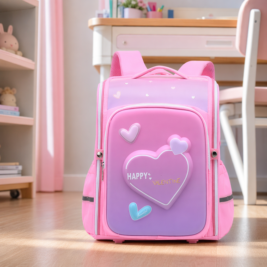 Pink heart theme mochila escolar para niñas de primaria portátil mochila de estudiante de gran capacidad details Picture