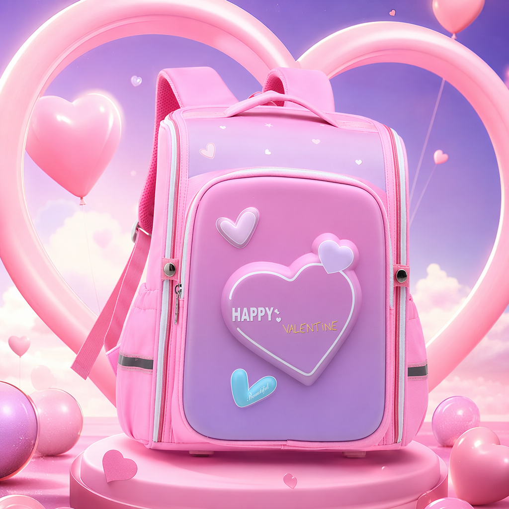 Pink heart theme mochila escolar para niñas de primaria portátil mochila de estudiante de gran capacidad Specification image