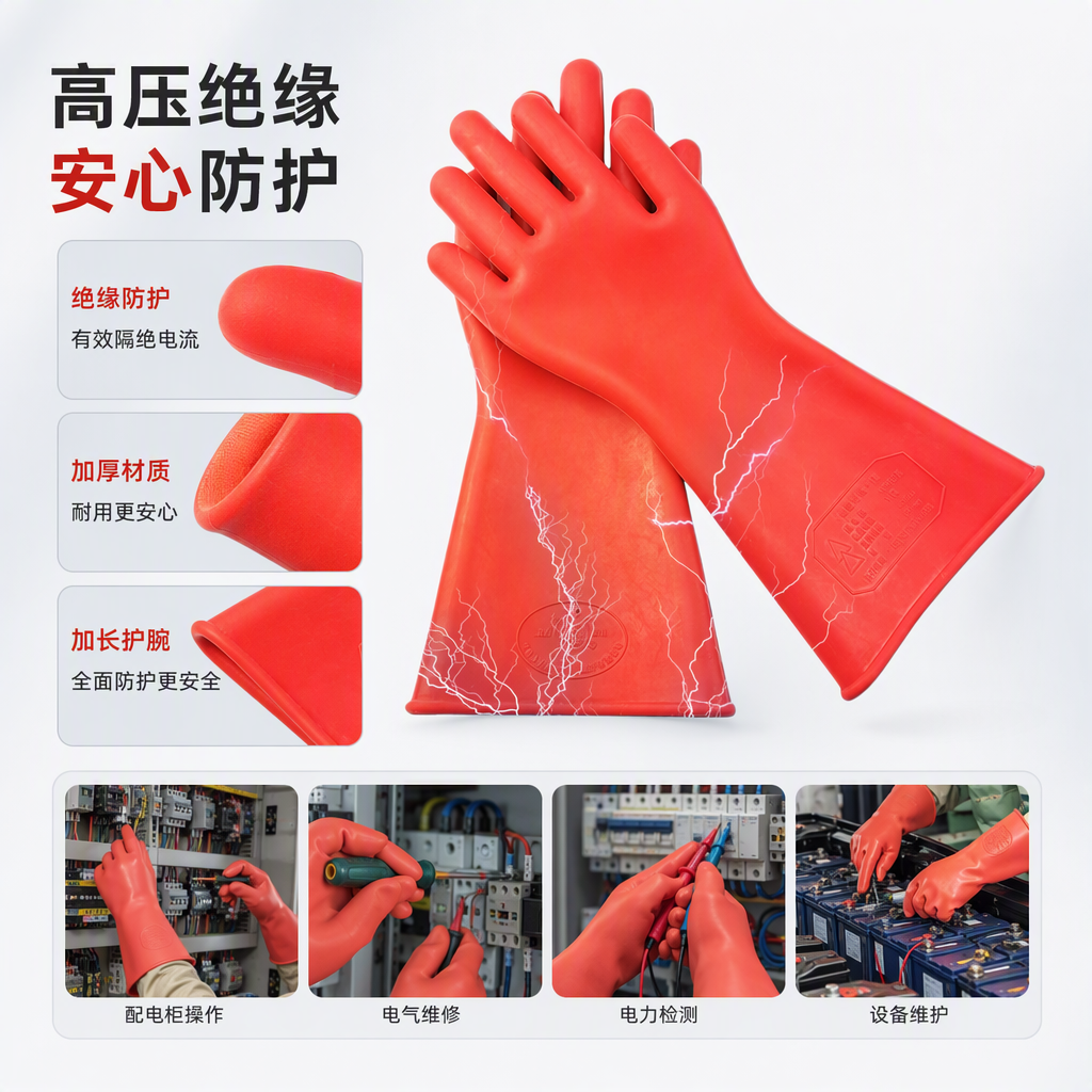 Red high-voltage insulating gloves, electrician's anti-electric shock high-voltage protective gloves