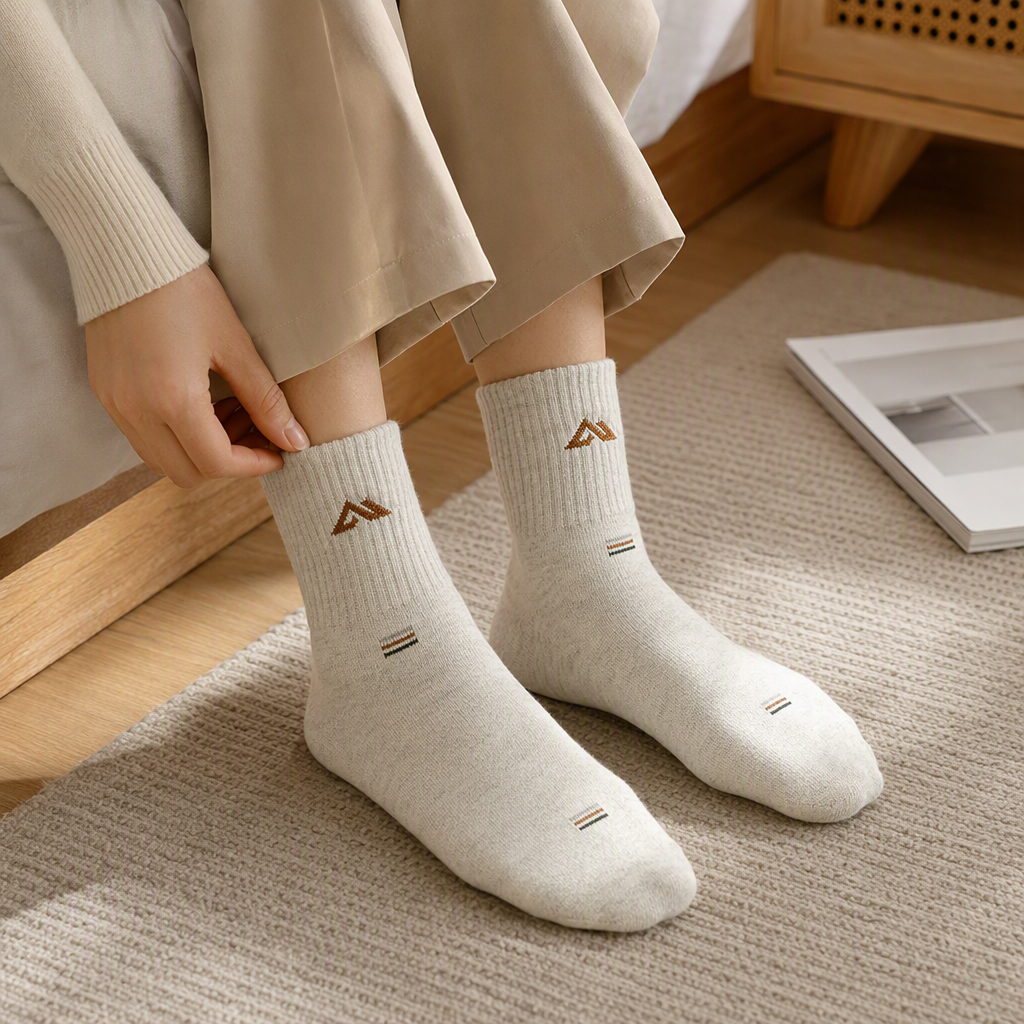 Beige pure cotton short socks for both men and women, breathable and sweat-absorbing sports and casual wear details Picture