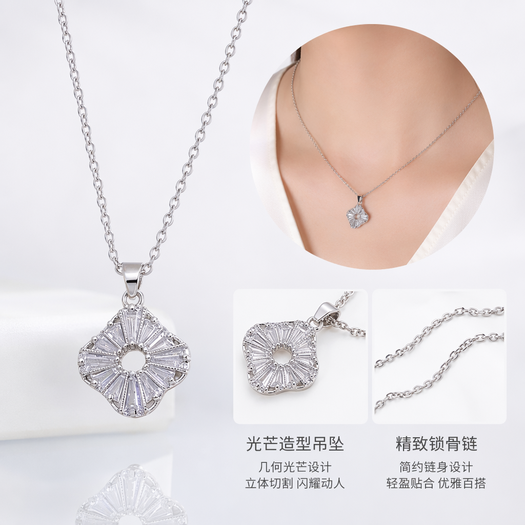 The silver chain necklace with a flower-shaped pendant is a simple, fashionable and versatile ladies' accessory