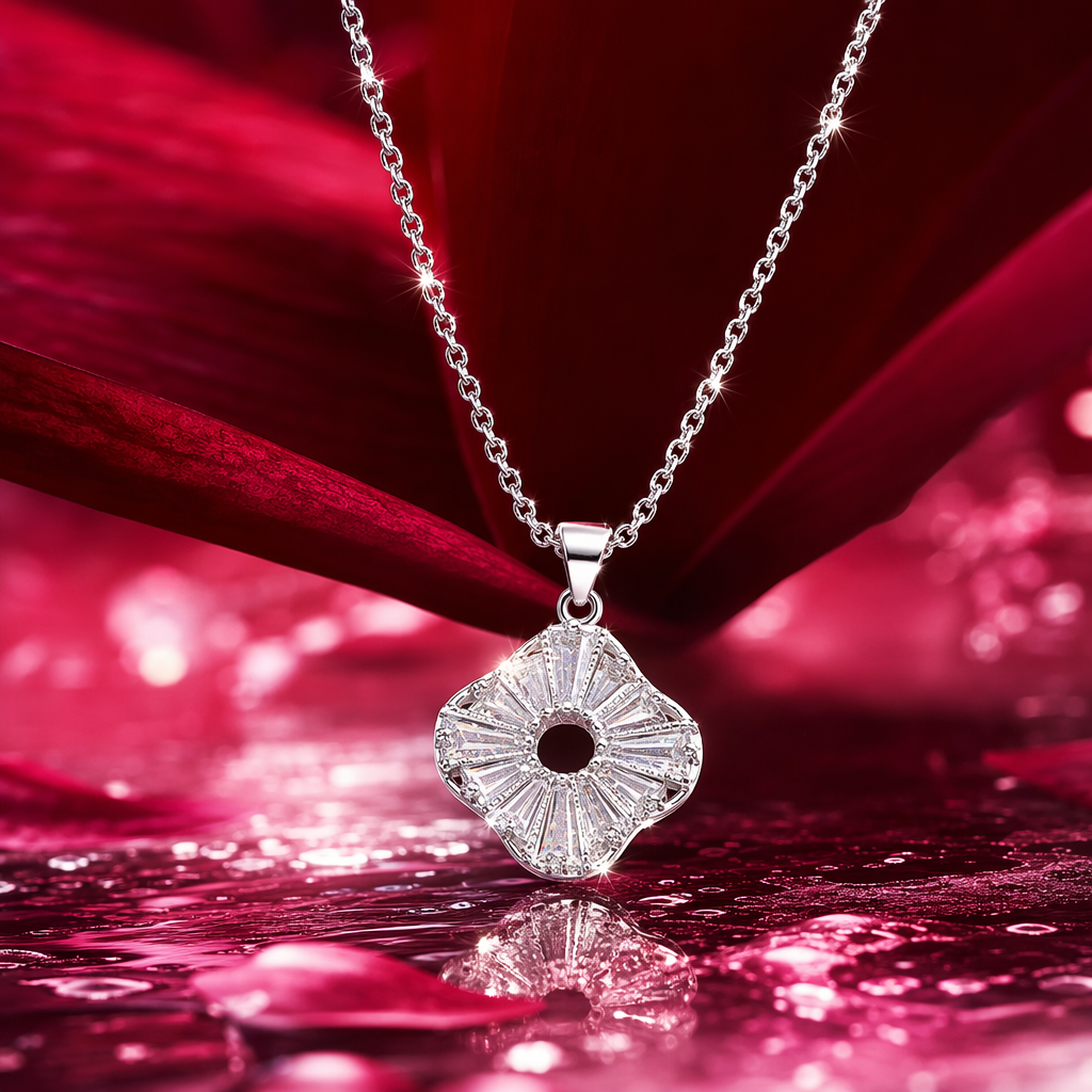 The silver chain necklace with a flower-shaped pendant is a simple, fashionable and versatile ladies' accessory Specification image