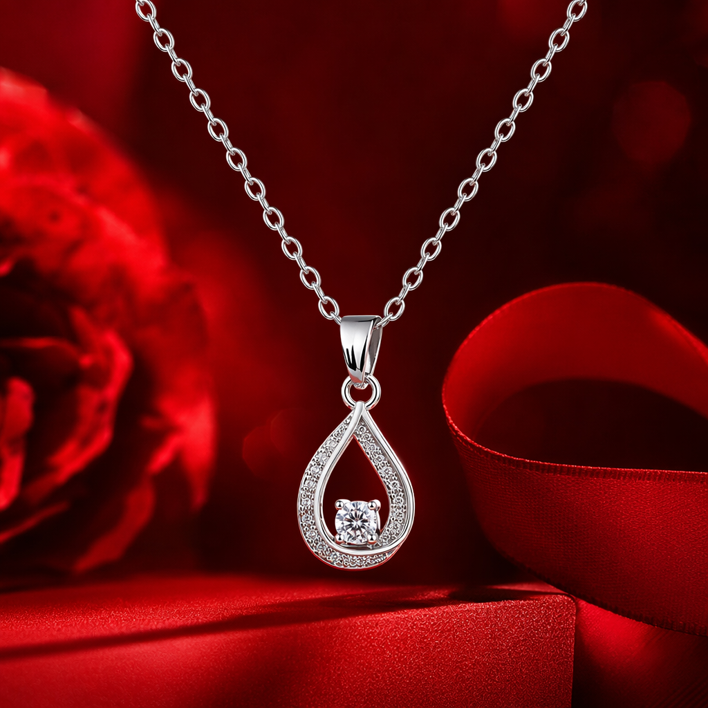 Silver teardrop-shaped pendant necklace, fashionable, simple and versatile collarbone chain Specification image