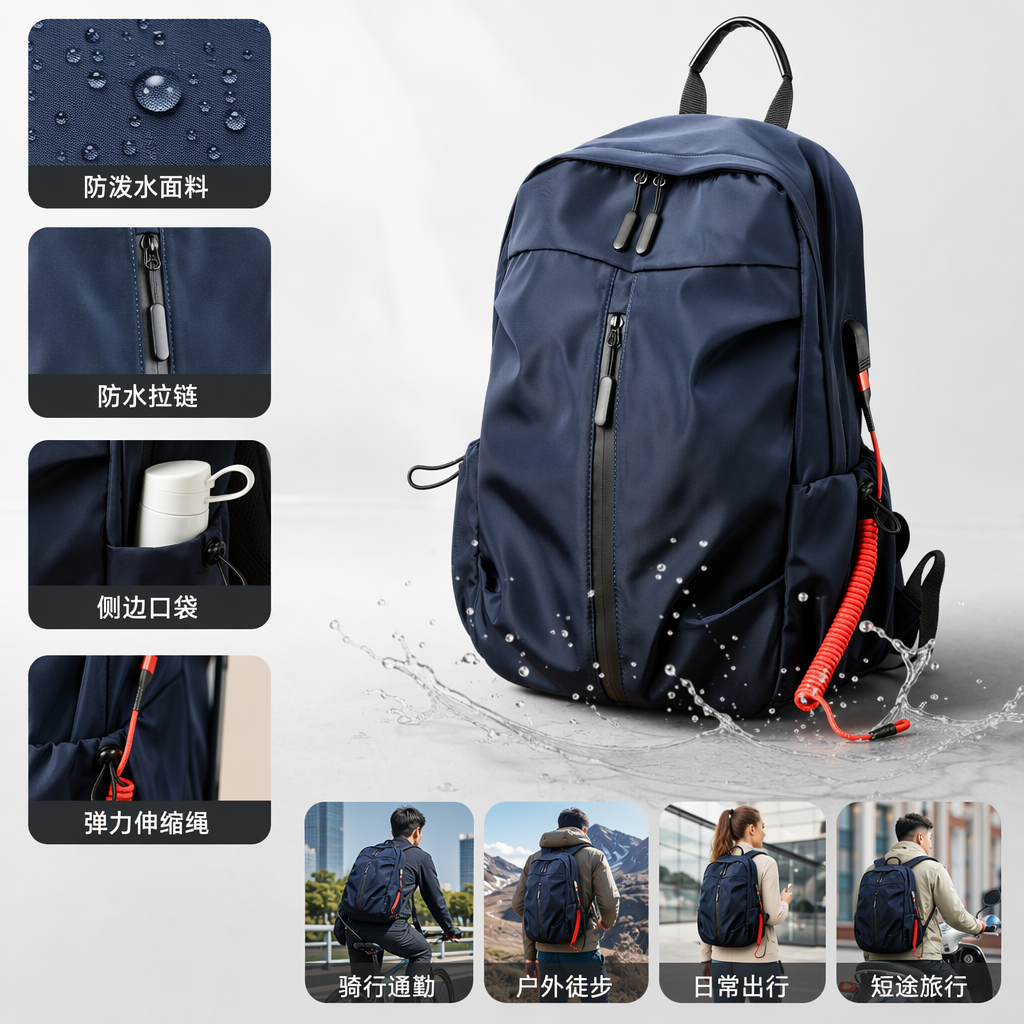 Dark blue large-capacity lightweight commuting backpack for both men and women