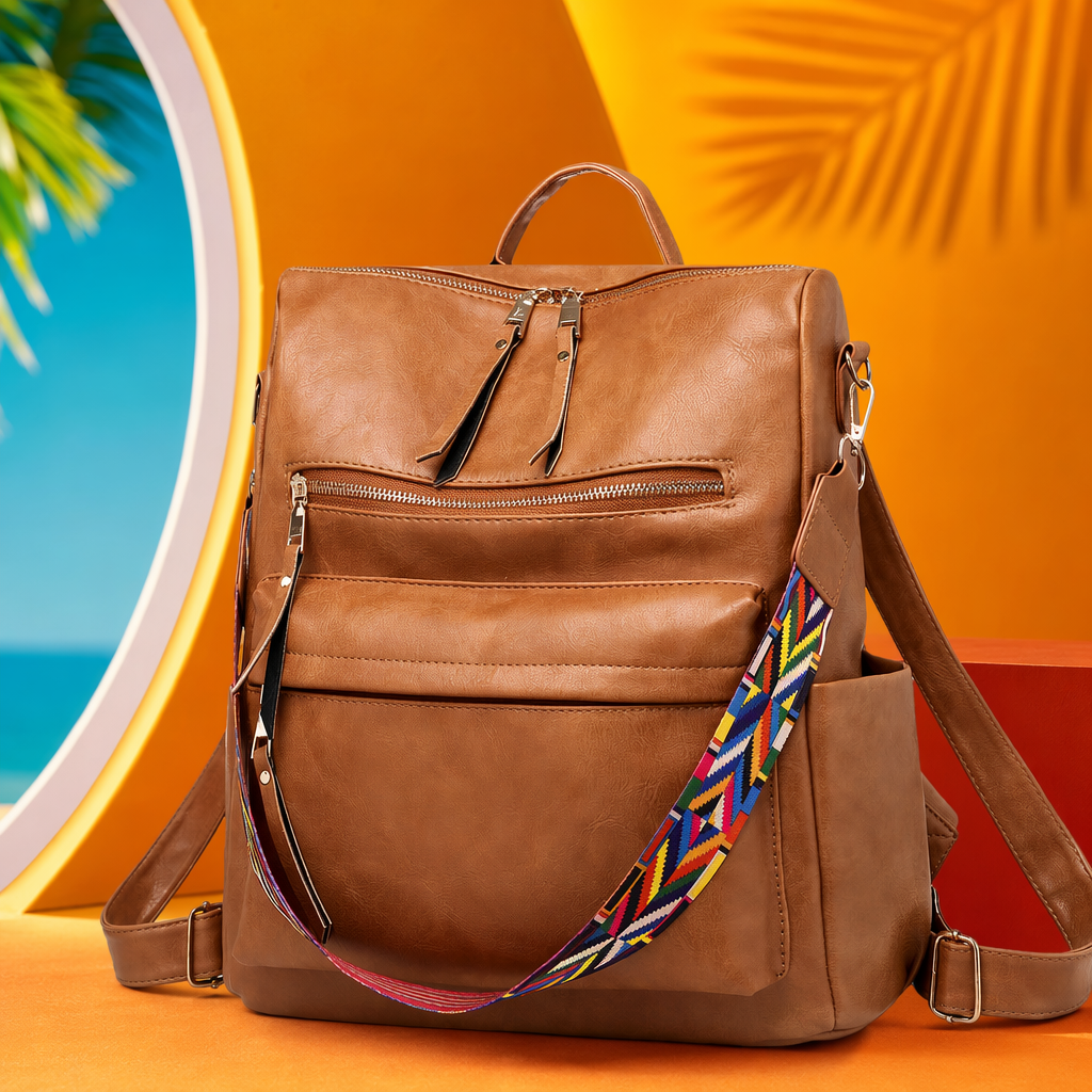 The brown leather backpack is simple, versatile, lightweight and has a large capacity for student commuting Specification image