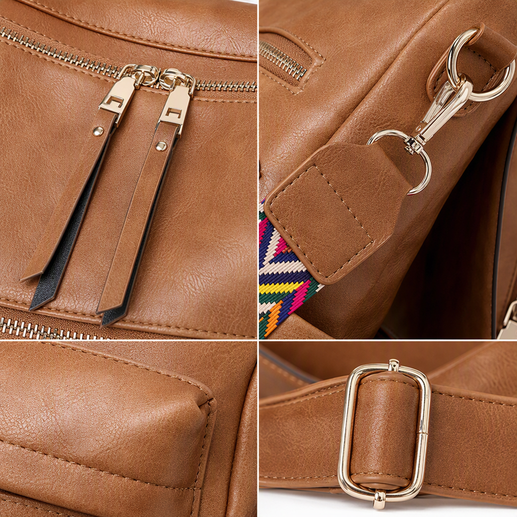 The brown leather backpack is simple, versatile, lightweight and has a large capacity for student commuting Application Scenario