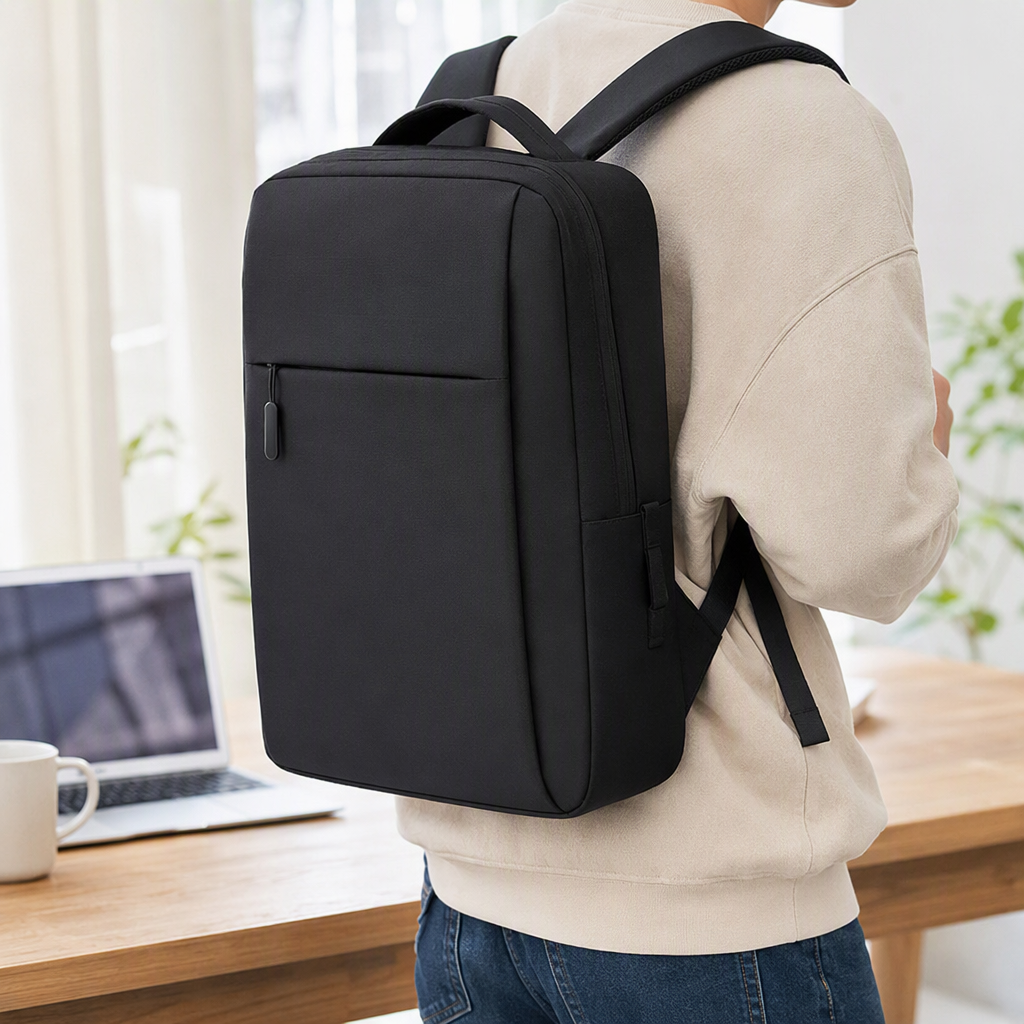 Black backpack, nylon waterproof, simple business and casual backpack for commuting details Picture