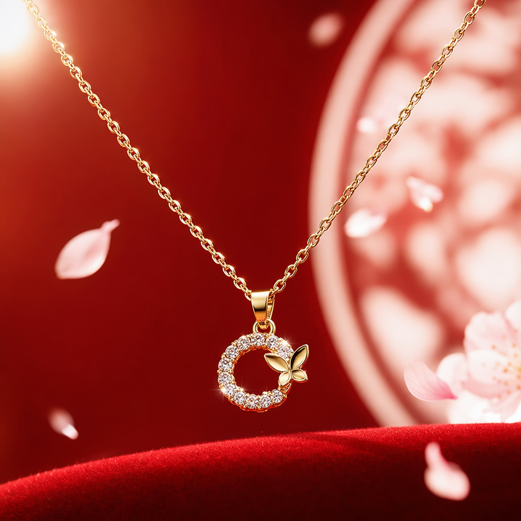 Collar de mariposa redondo con diamantes en oro Specification image