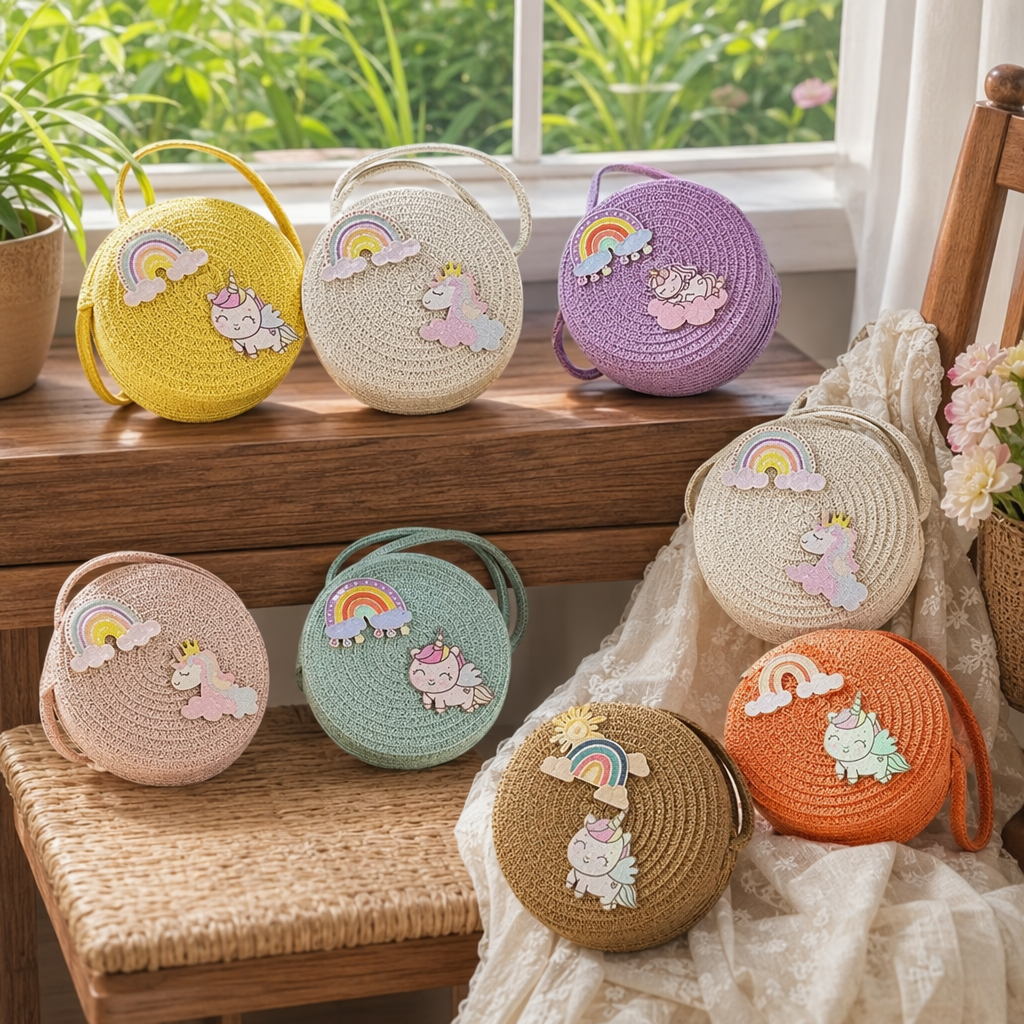 Colorful woven round small bag, fashionable hand-held mini crossbody women's bag details Picture