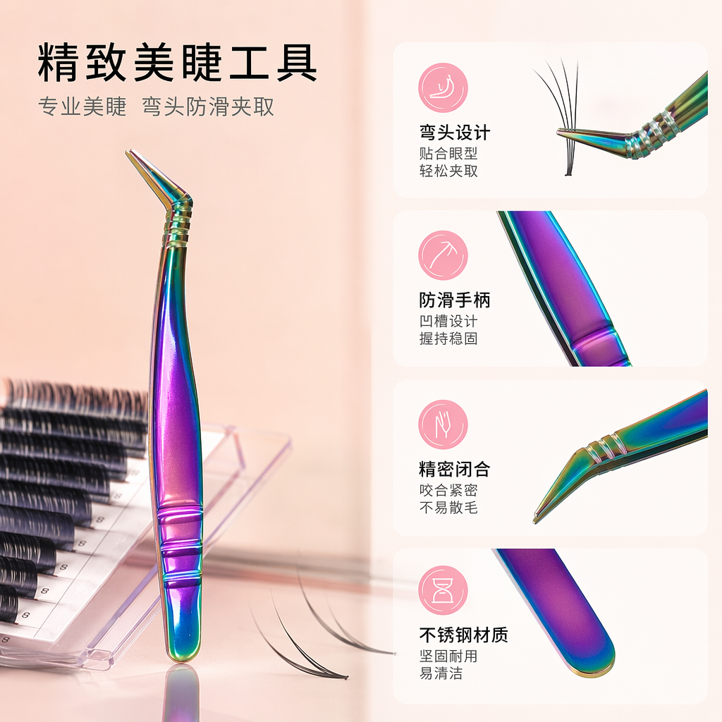 navina Yaviya Ice Flower Eyelash Extension Special Tweezers High-precision eyelash implantation clips, special tweezers for eyelash technicians Specification image
