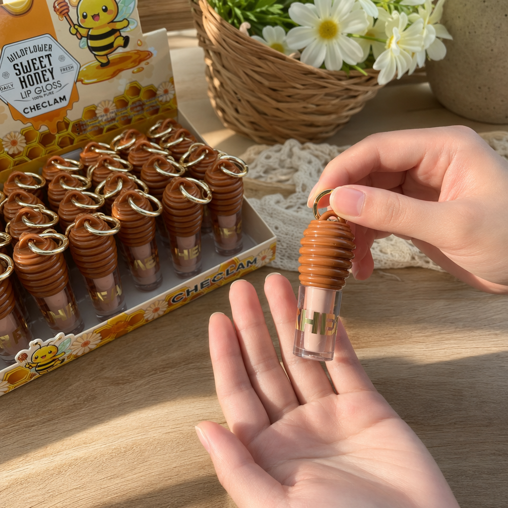 Brown spiral honeycomb-shaped lip gloss moisturizes, brightens and provides long-lasting hydration for lip makeup details Picture