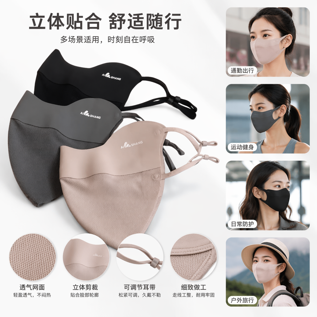 The three-color silicone reusable sun protection mask is soft, skin-friendly, breathable and dust-proof