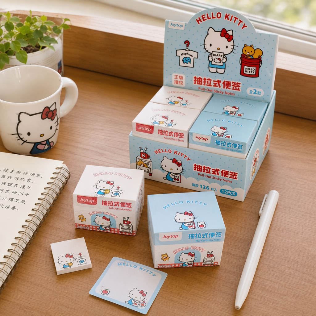 Hello Kitty pull-out sticky note box, a cute cartoon desktop for storing stationery details Picture