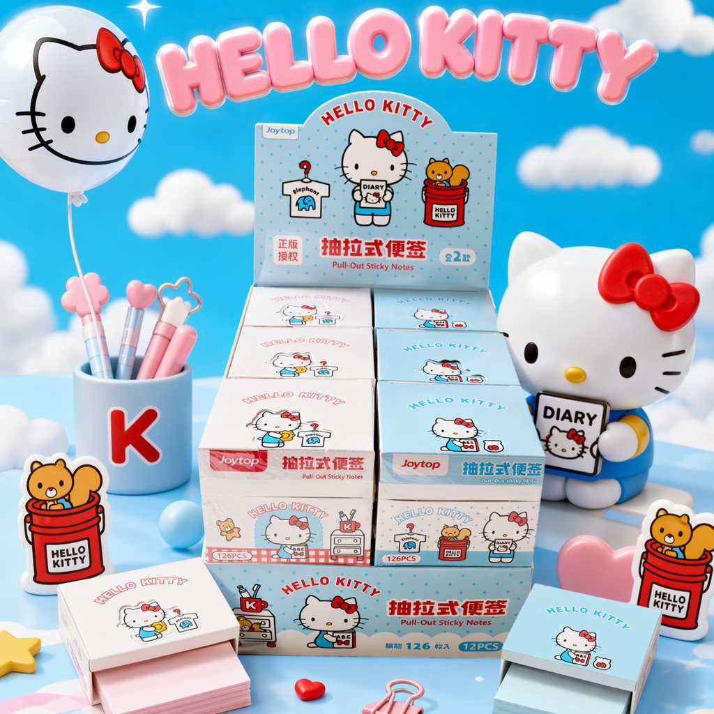 Hello Kitty pull-out sticky note box, a cute cartoon desktop for storing stationery Specification image