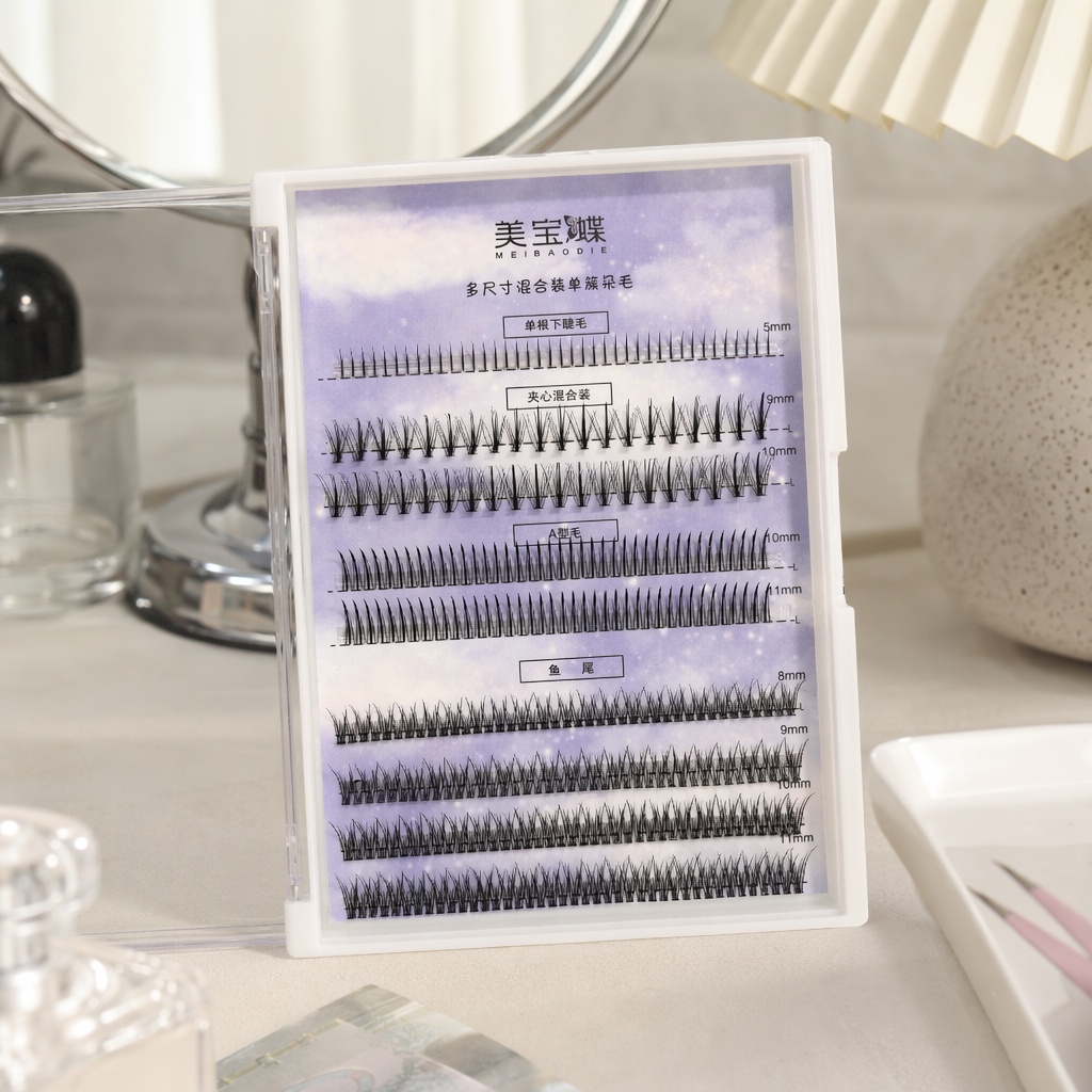 False eyelash makeup tool, silk material, curly, thick, single cluster natural daily makeup Specification image