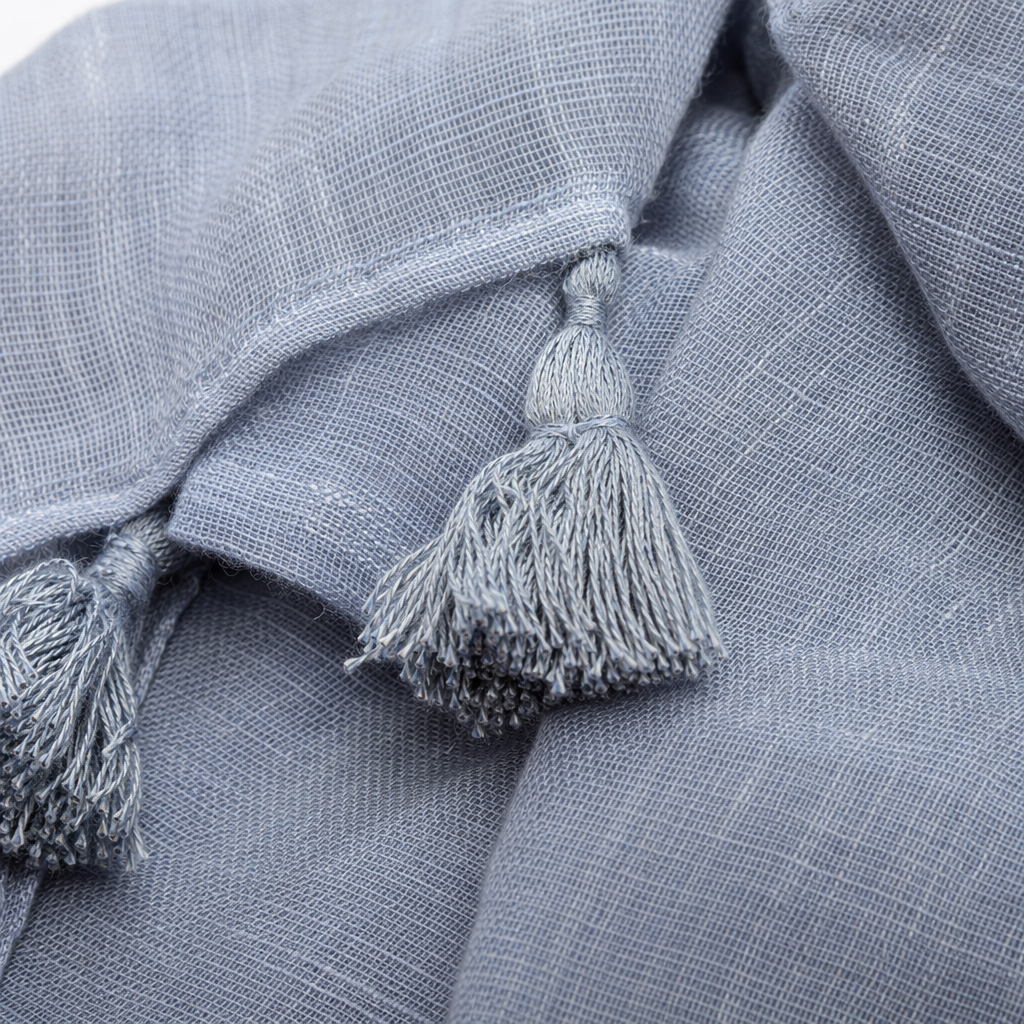 Light blue fringed scarf, pure cotton, warm, versatile women's scarf for autumn and winter Application Scenario