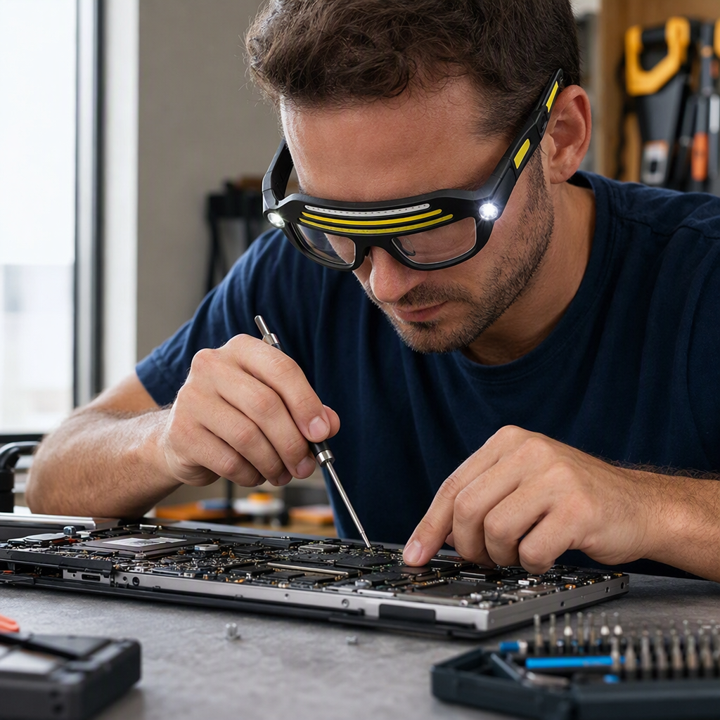 Yellow light strip safety glasses, protective glasses, work lighting goggles, adjustable head-mounted type details Picture