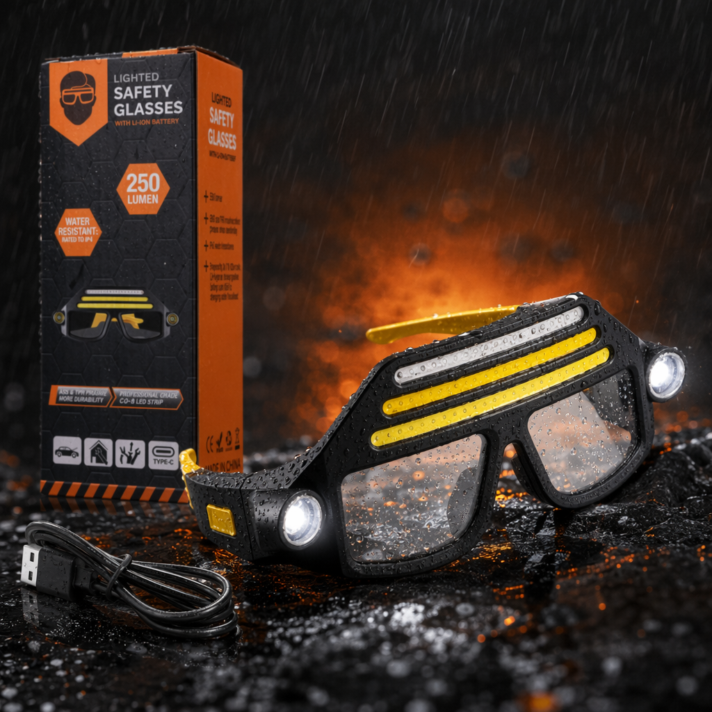 Yellow light strip safety glasses, protective glasses, work lighting goggles, adjustable head-mounted type Specification image